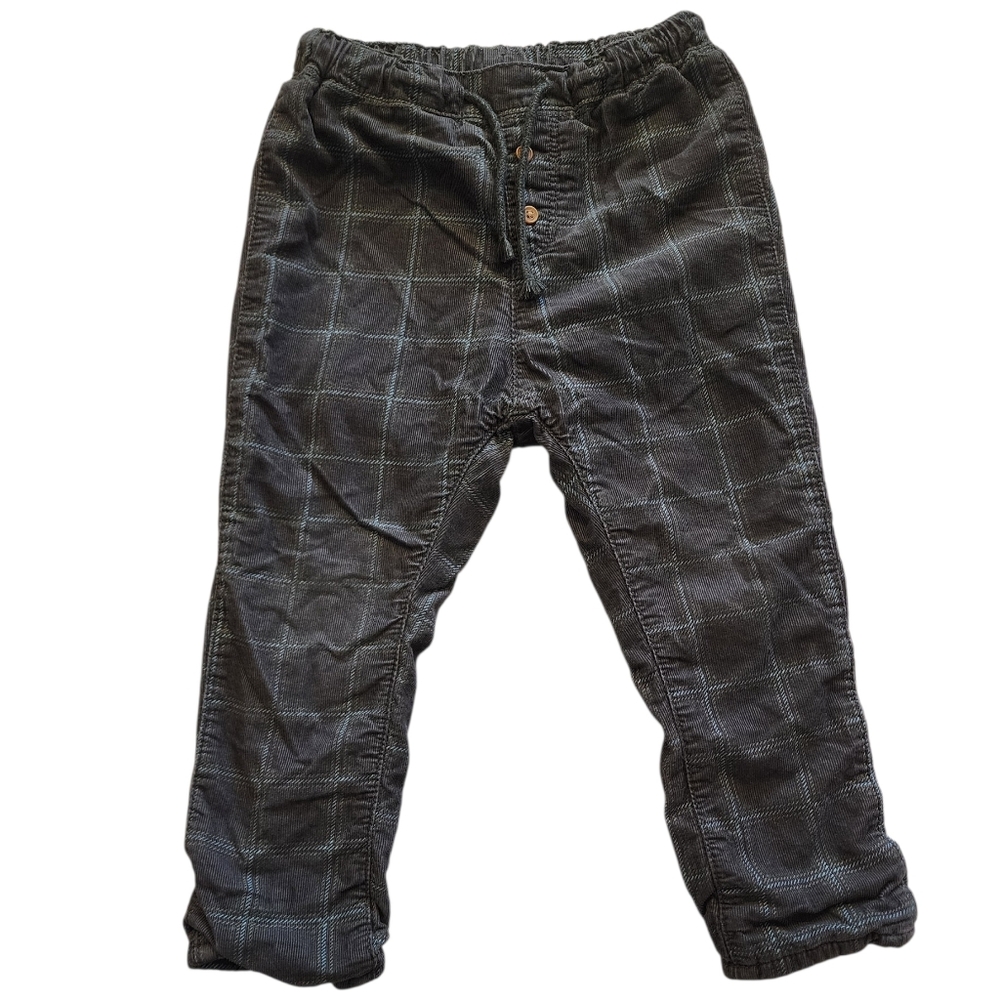 H&M Corduroy Plaid Joggers | Charcoal & Blue Lined Pants - Size 3T